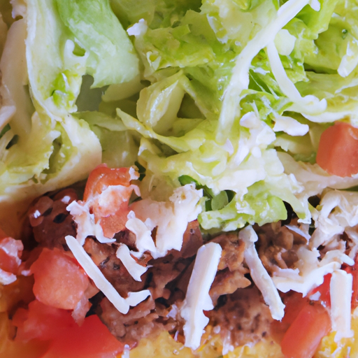 Fresh taco toppings including lettuce, tomatoes, and shredded cheese